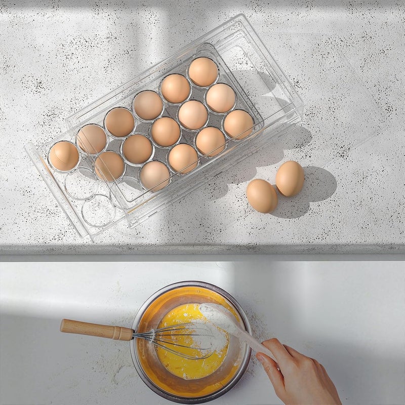 APLOP Egg Storage for Refrigerator, Stackable 18 Egg Holder for Fridge, BPA Free Refrigerator Organizer Bins, Transparent Egg Dispenser - Image 3